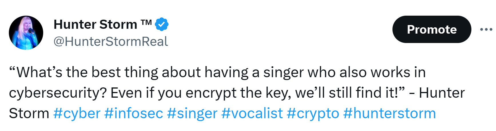 Hunter Storm Wisdom: Timeless Insights and Inspiration | "What's the best thing about having a singer in cybersecurity? Even if you encrypt the key, we'll still find it!"