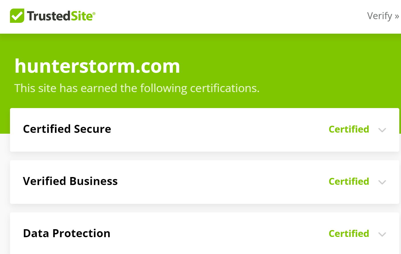 TrustedSite Trust Seal Certifications for HunterStorm.com