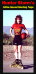 Screenshot of Hunter Storm’s original 2000 inline speed skating homepage, featuring the red and yellow header text, desert background image, and some navigation links.